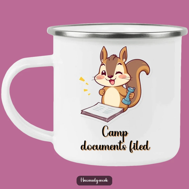 Funny Squirrel Stamping Documents Camping Mug: Fuel Your Adventures!