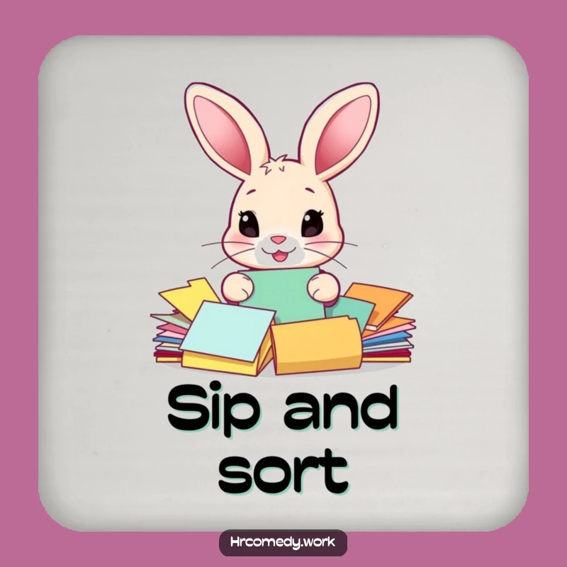 Funny Rabbit Sorting Papers Coaster: Protect Surfaces with a Smile!