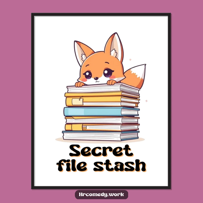Funny Fox Peeking Files Poster: Add Intrigue to Your Walls!