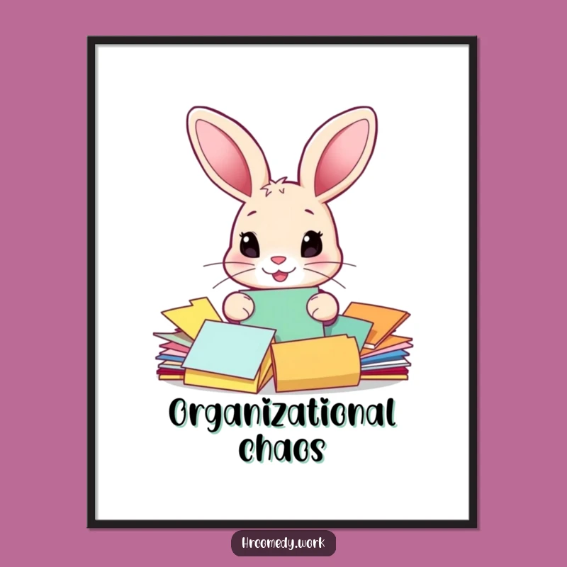 Funny Rabbit Sorting Papers Poster: Add Whimsy to Your Walls!