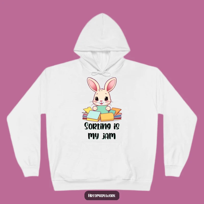 Funny Rabbit Sorting Papers Hoodie: Cozy & Hilarious Comfort Guaranteed!
