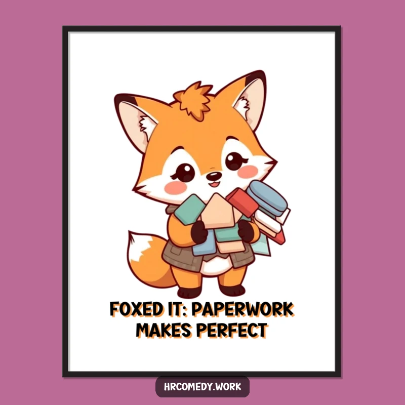 Funny Free Printable Wall Art: Fox's Paperwork Charm, Quirky Downloadable Decor