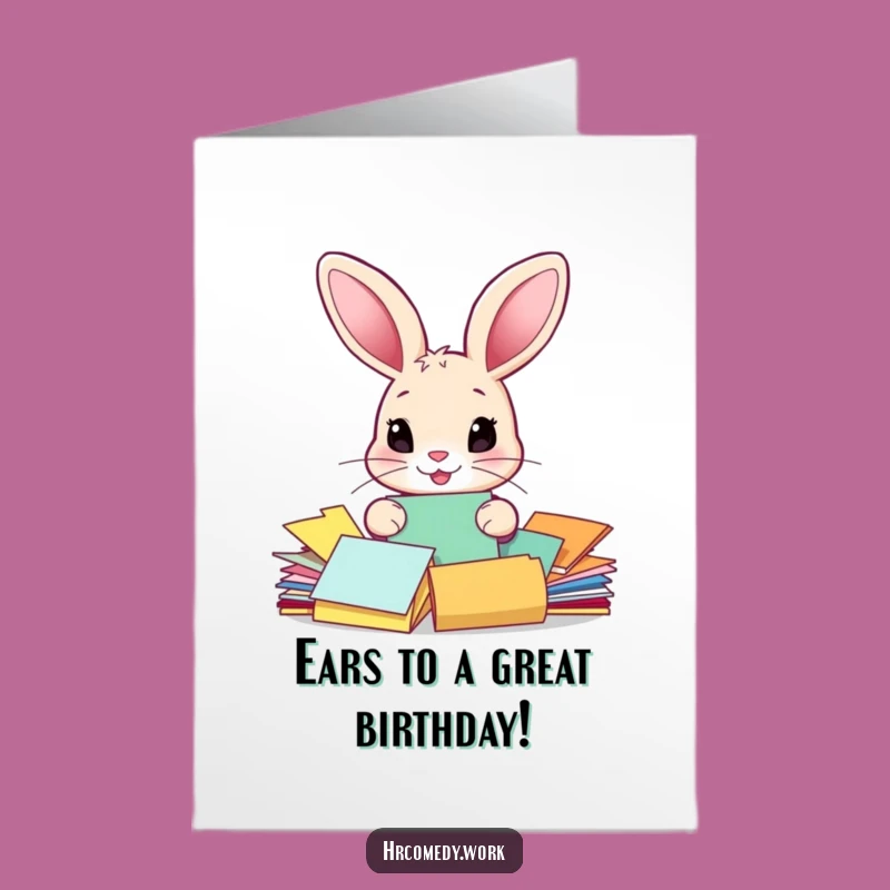 Free Printable Funny Birthday Card: Quirky Rabbit Sorting Papers for a Hilarious Downloadable Gift
