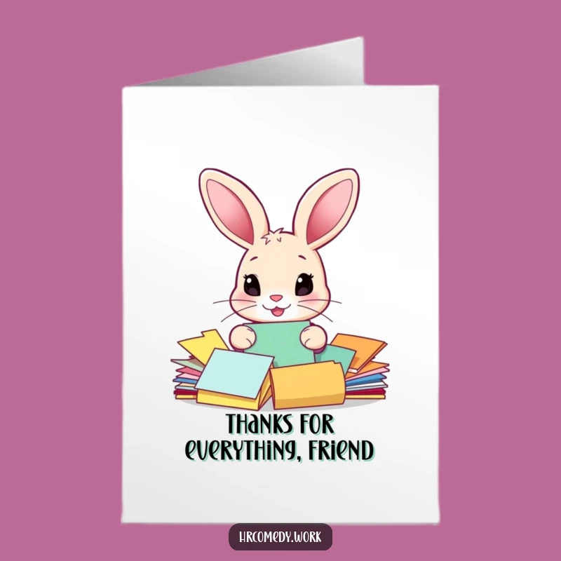 Free Printable Thank You Card: Amusing Rabbit Sorting Papers for a Grateful Downloadable Gift