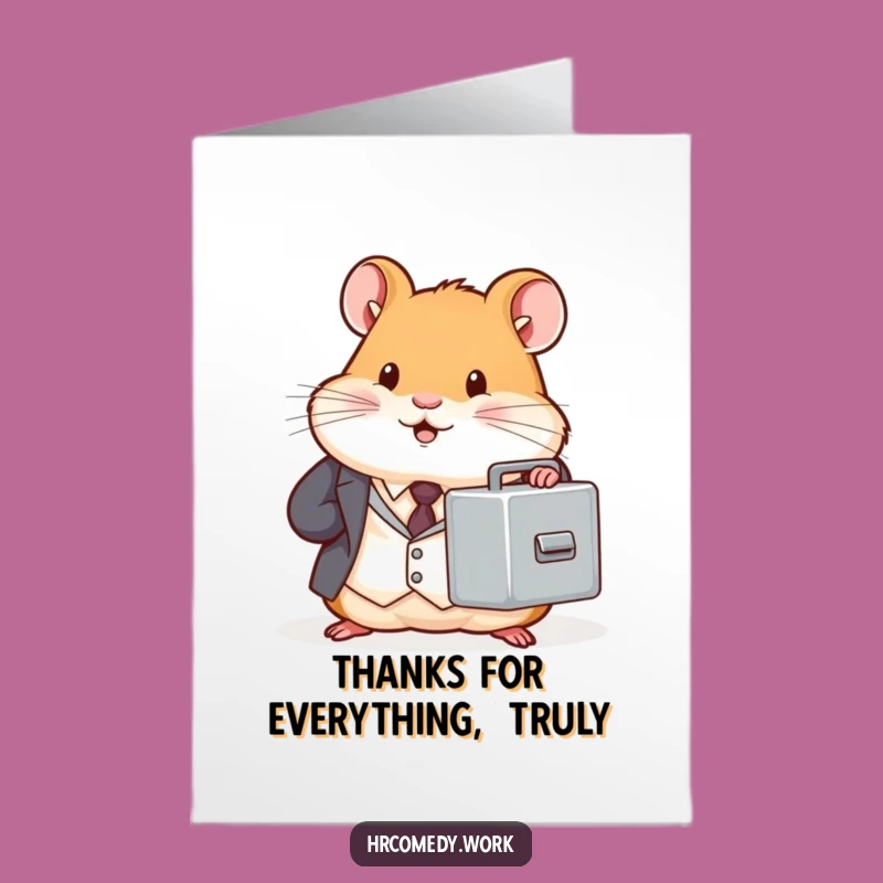 Free Printable Hamster Thank You Card: Suit Filing Cabinet Gratitude Downloadable