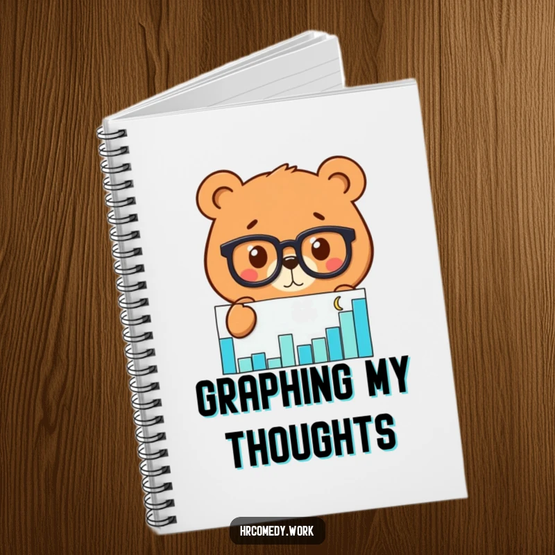 Funny notebook with a bear wearing glasses, intensely analyzing a scatter graph, perfect for jotting down data and ideas.